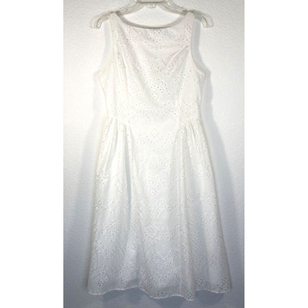 Sam Edelman White Midi Dress Drop Waist Eyelet Size 8 Low Back Pockets Cottage⁠